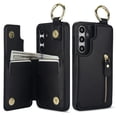 thumbnail image 2 of JTCASES for Samsung Galaxy S22 Case, PU Leather Lychee Pattern Zipper Purse Finger Ring Buckle Card Slots Stand Shell for Samsung Galaxy S22 Wear-resistant Shockproof Wallet Cover, Black, 2 of 8