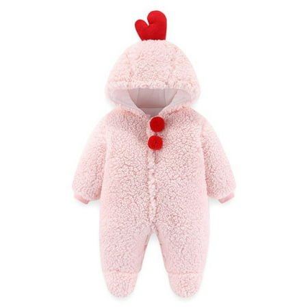 

EHTMSAK Newborn Infant Baby Long Sleeve Romper for Girl Boy Winter Warm Clothes Fleece Jumpsuit Pink 0-12M 80