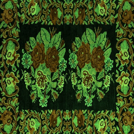 Ahgly Company Indoor Square Medallion Green French Area Rugs, 5' Square