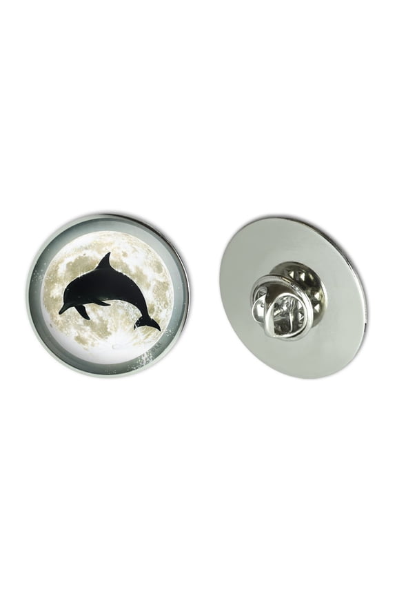 Dolphin Jumping Moon Ocean Night Silhouette Metal 1.1" Tie Tack Hat Lapel Pin Pinback