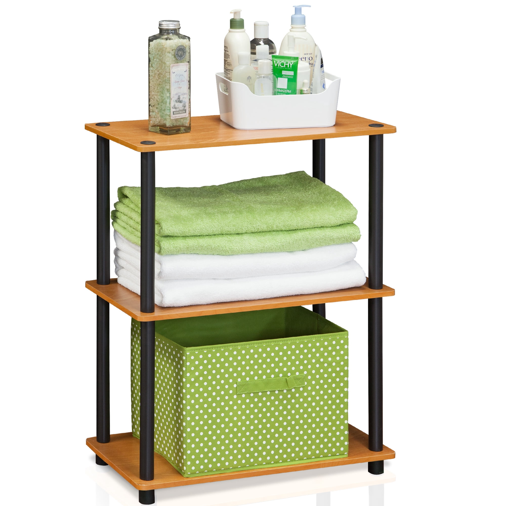 Furinno Rata 3-Tier Industrial Multipurpose Flat Base Shelf Display Rack with Metal Frame, Columbia Walnut