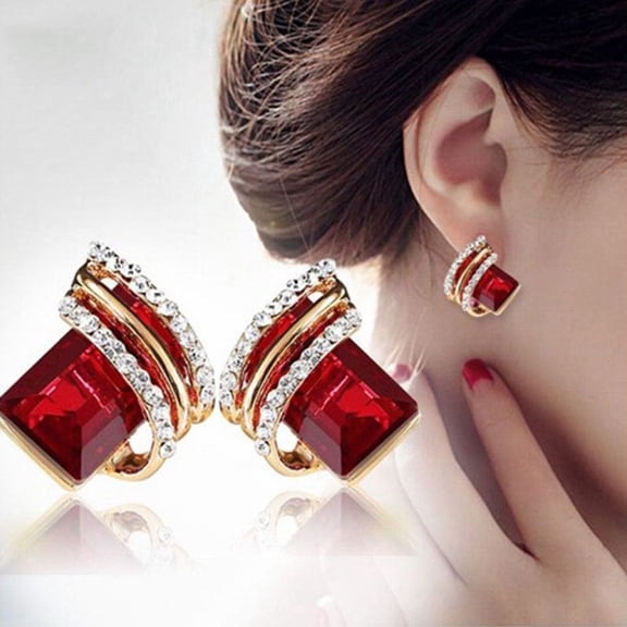 SmartBy 1 Pair Ear Studs Rhinestone Geometric Electroplating Luxury High Gloss Ear Decoration Jewelry Faux Crystal Engagement Earrings Anniversary Gifts