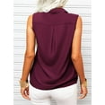 thumbnail image 3 of Sleeveless Women Lapel Casual Button Blouse Turn-down Collar Lady Solid Tops, 3 of 5