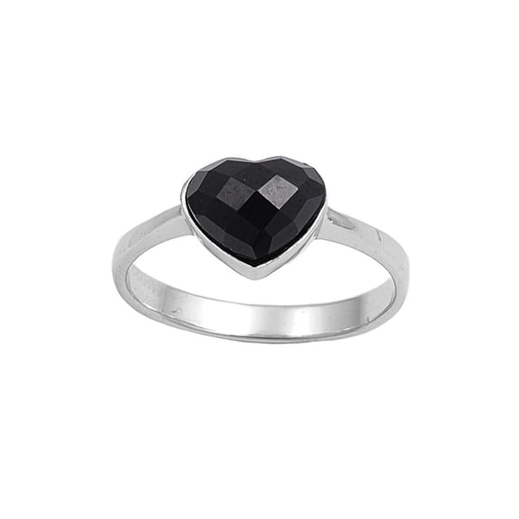 Heart Black Cubic Zirconia Ring Sterling Silver 925 Size 7