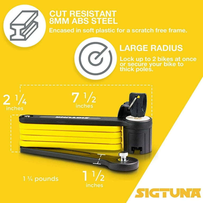 Sigtuna Folding Bike Lock - Hardened Steel 8mm Fold-Up Heavy Duty Bike Lock with Easy Mounting, Secure Lock and Anti-Scratch Coating - Easily Keep