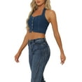 thumbnail image 4 of INSPIRE CHIC Women's Top Denim Crop Sleeveless Button Front Halter Tank Tops XS Dark Blue, 4 of 5