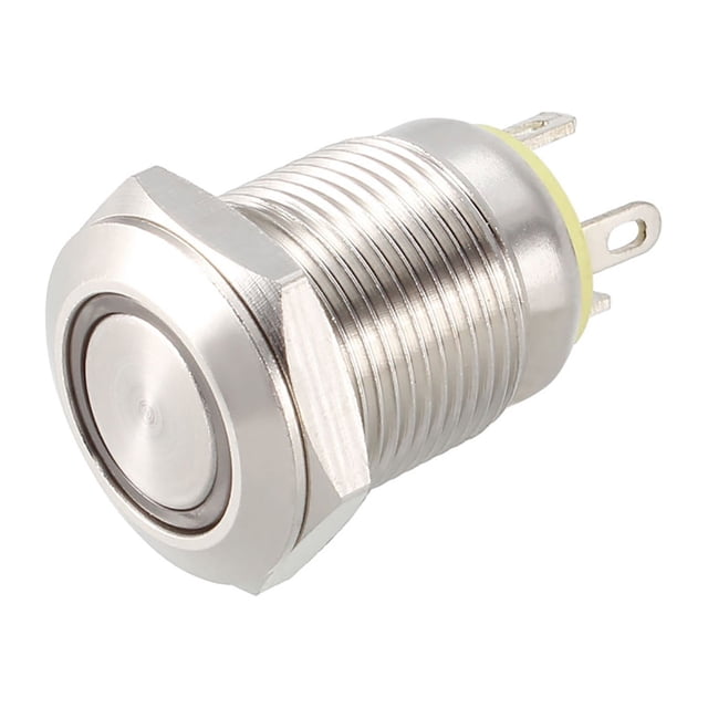 Interruptor de botón metálico momentáneo Uxcell 12 mm de diámetro de montaje 1NO luz LED amarilla 3-6V