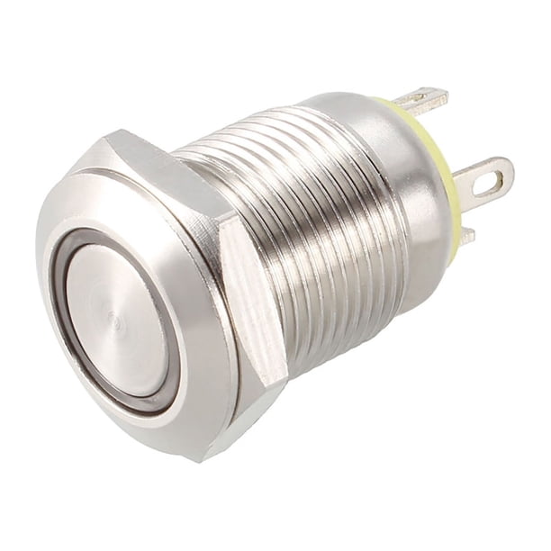 Interruptor de botón metálico momentáneo Uxcell 12 mm de diámetro de montaje 1NO luz LED amarilla 3-6V