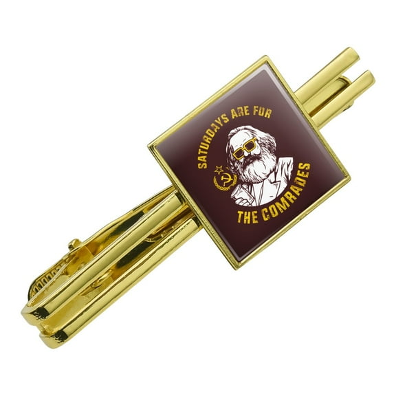 Saturdays Are For The Comrades Communists Funny Humor Square Tie Bar Clip Clasp Tack- Silver or Gold