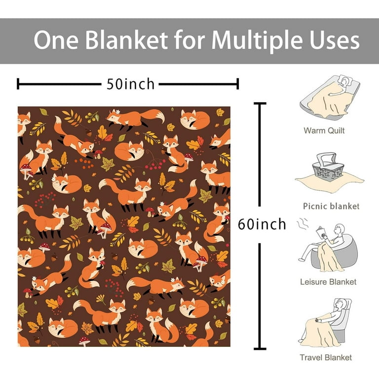 Joocar Cute Fox Blanket, Flannel Blanket Soft and Cozy, Fox Gifts for Adult Kids Teens, Forest Fox Mushroom Throw Blanket for Nap Bed Sofa Chair Home