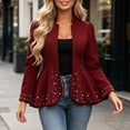 thumbnail image 6 of Sexlip Women Peplum Blazer Jacket Stand Collar Puff Long Sleeve All Over Pearl Beaded Open Front Fitted Waist Evening Party Semi Formal Outer Coat Red XXL, 6 of 9