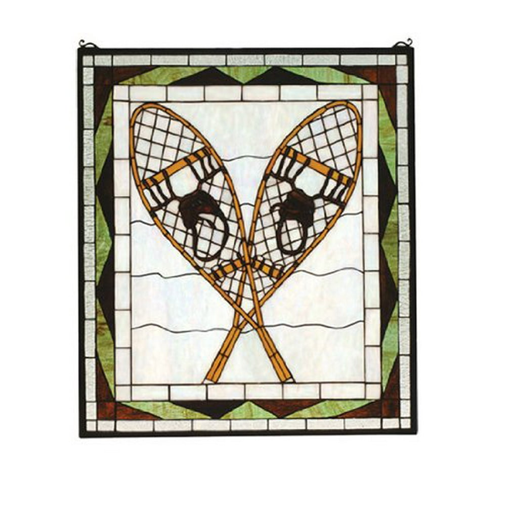 26"W X 30"H Snowshoes Stained Glass Window