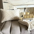 thumbnail image 5 of Cream Decorative Lumbar Pillow Cover 12" x 26" | Modern Satin Oblong Cushion Cover Striped | Crystal Hand Embroidered Pillowcases for Bed, Couch & Sofa, Modern Home Décor - Crystal Bliss, 5 of 9