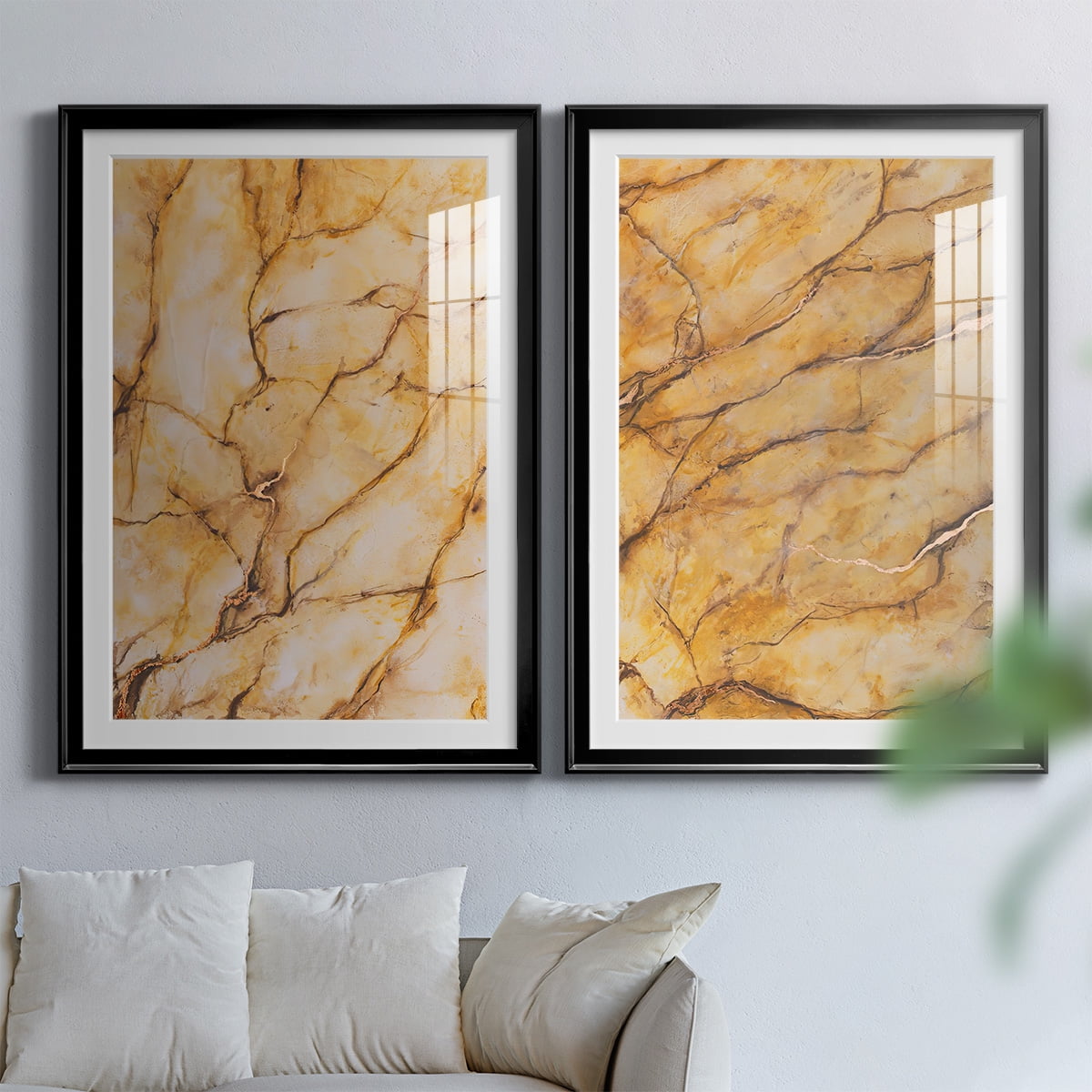 Wexford Home Yellow Marble I Premium Framed Print, 18.5" x 24.5" - Ready to Hang, Black (Set of 2)