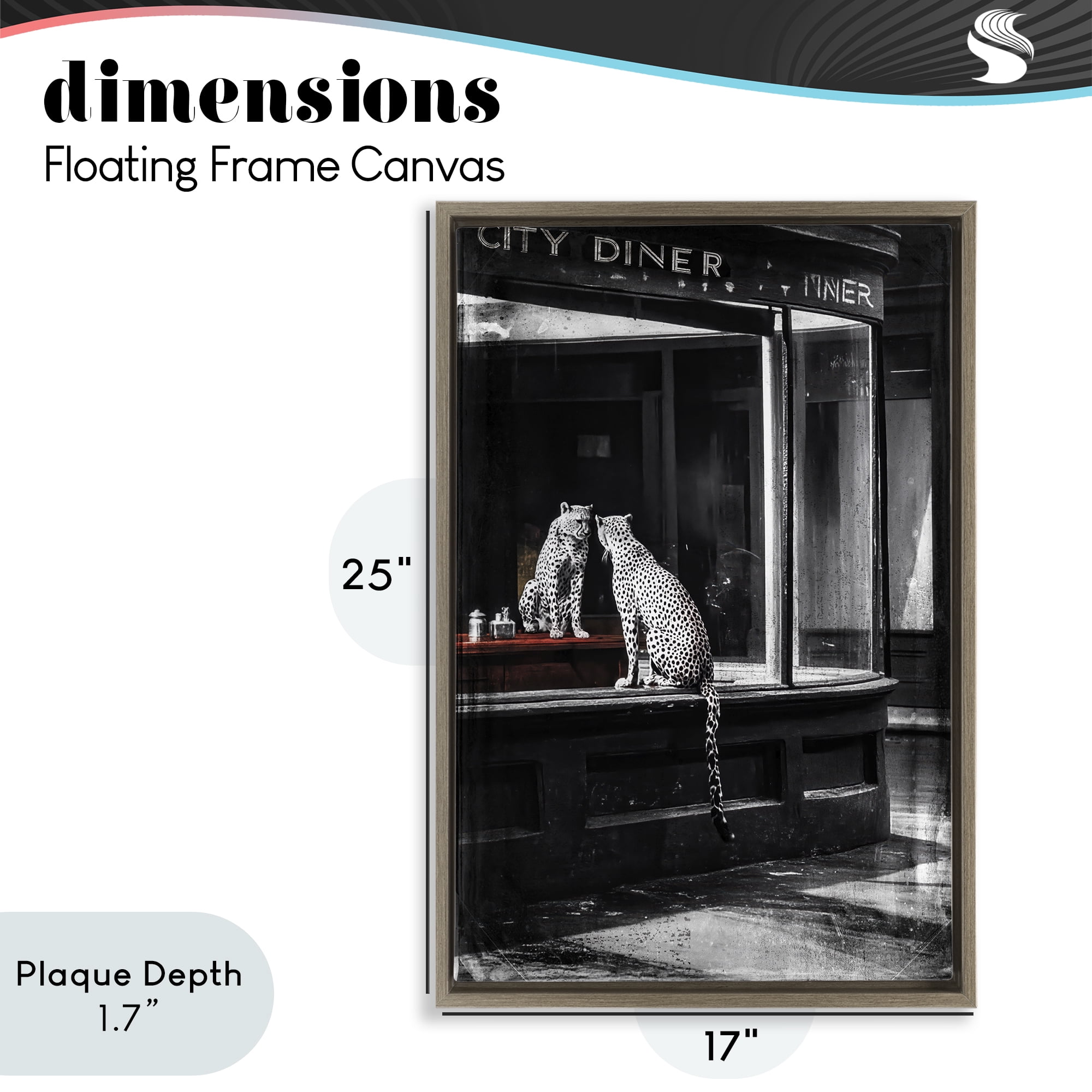 Stupell Industries Diner Noir Leopard Reflection Brown Framed Floater Canvas Wall Art, design by Annabelle Hall