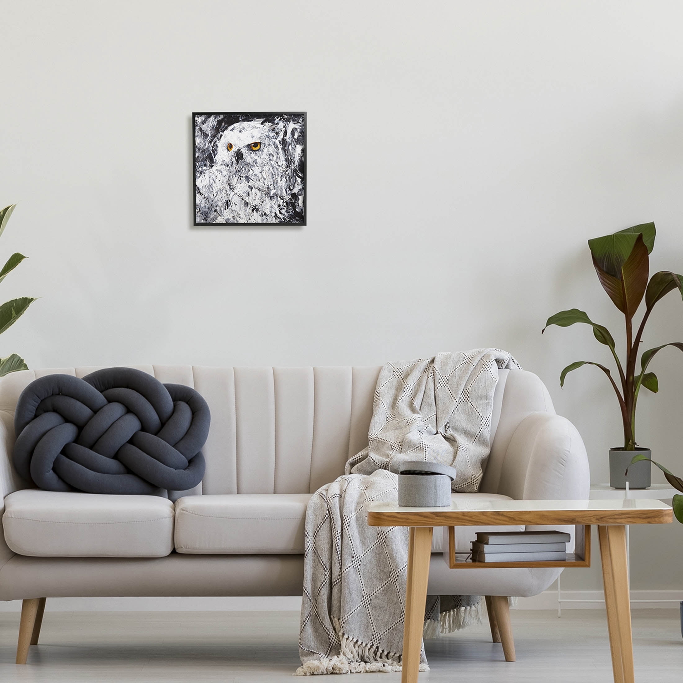 Stupell Industries Modern Snowy Owl Portrait Painting Black Framed Art Print Wall Art, Design by Joseph Marshal Foster