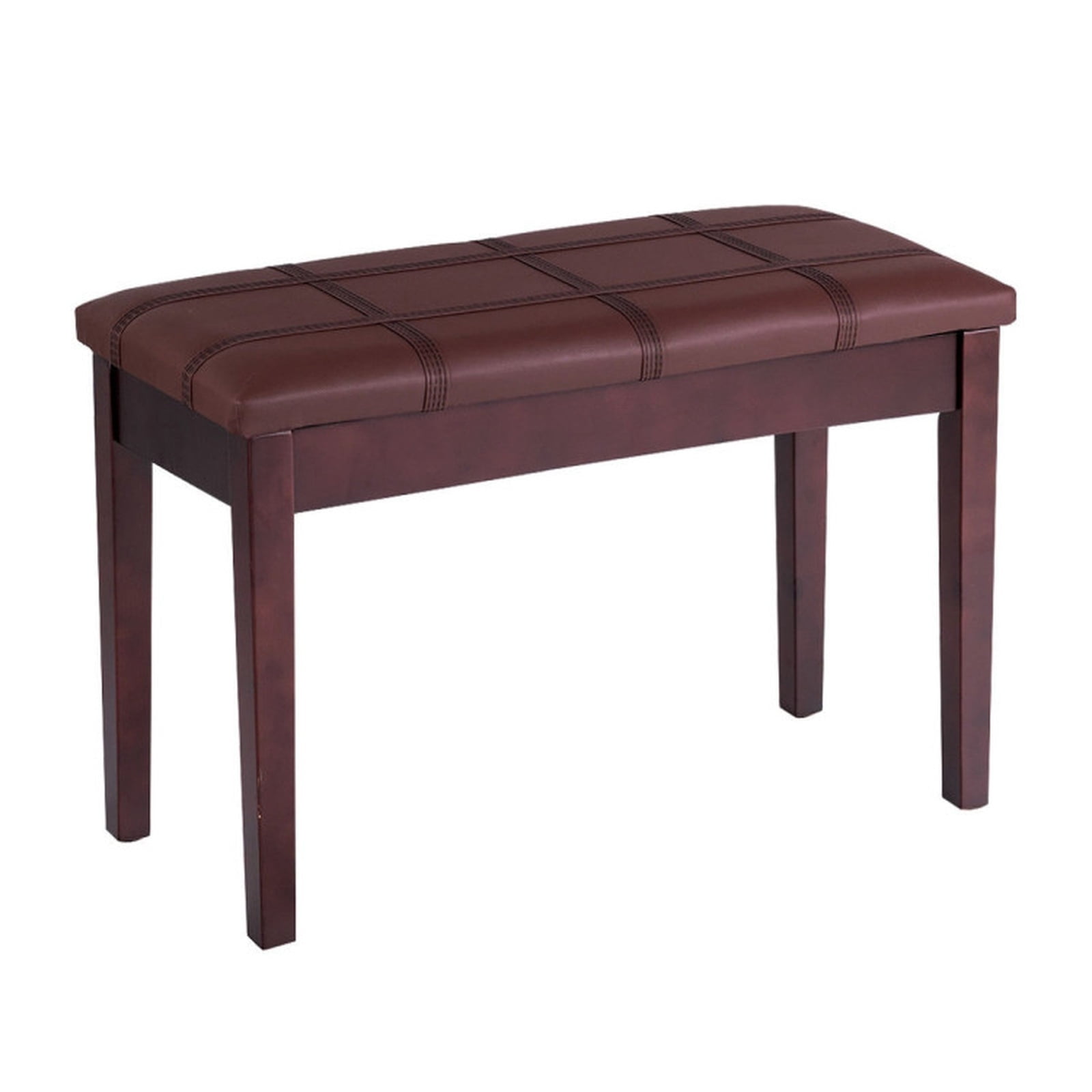 Furnibear Solid Wood Duet Piano Bench with PU Leather Padded Seat and Under Seat Storage for Two Players Keyboard Music Studio Home, Brown