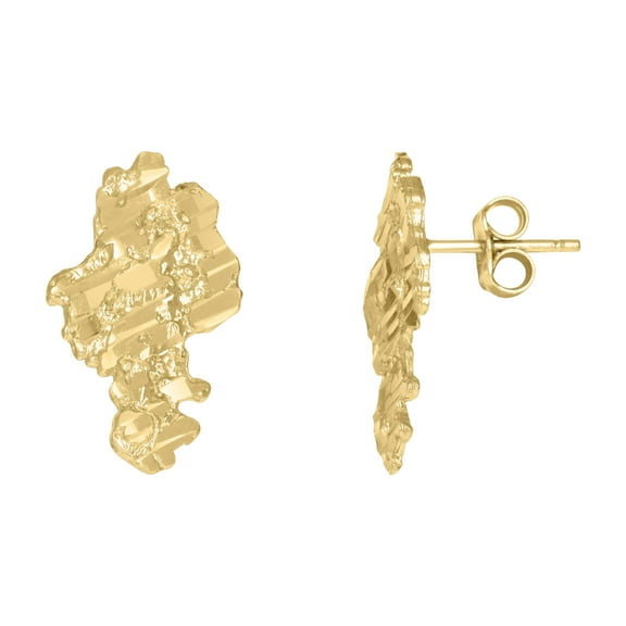 10k Yellow Gold Mens Nugget Stud Earrings