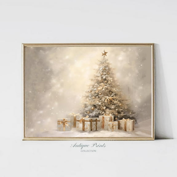 Winter Festive Tree Print, Winter Festives Wall Art, Farmhouse Winter Festive Golden Decor, Winter Festive Tree, Poster, Unframed Poster Size 8x12