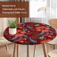 thumbnail image 4 of Red Boho Floral Round Tablecloth, Fitted Table Cover with Elastic for 45"-54" Round Tables, Vintage Southwestern Ethnic Tribe Botanical Table Cloth Outdoor Indoor Dinning Party Waterproof Tablecloths, 4 of 7