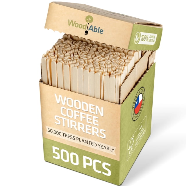 WOODABLE Agitadores de Madera para Café 5,5" 500 Unidades