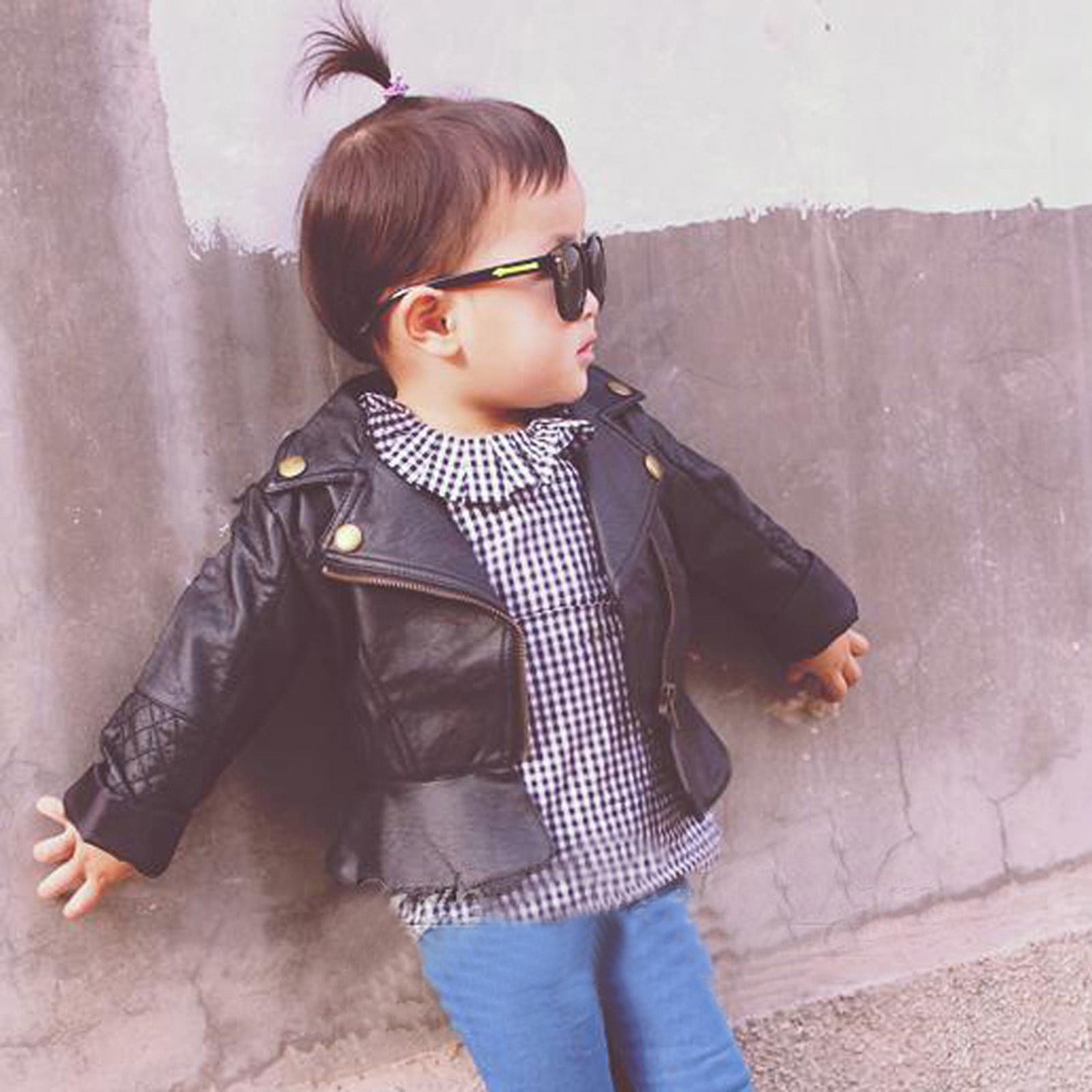 nsendm Big Kid coat Winter Cape Baby Turn down Winter Toddler Girls Short Leather Autumn Outwear Coat Jacket Clothes Size 6 Girls Girls Clothes Black