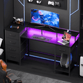 thumbnail image 2 of Satifur Gaming Desk with LED Lights & Power Outlets, 47" Computer Desk with 5 Fabric Drawers & Open Storage, Reversible Home Office Desk,Black, 2 of 10