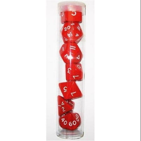 Koplow Games Jumbo Polyhedral 7-Die Games Dice Set 23mm-28mm - Red with White Numbers #05858