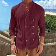 thumbnail image 5 of IYTR Mens Double Breasted Cotton Linen Long Sleeve Shirts Stand-up Collar Loose Vacation Casual Blouses (Wine,XL), 5 of 9