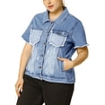 thumbnail image 1 of GRACE & GRANDEUR Women's Plus Size Short Sleeve Denim Jacket with Pockets, 1 of 4