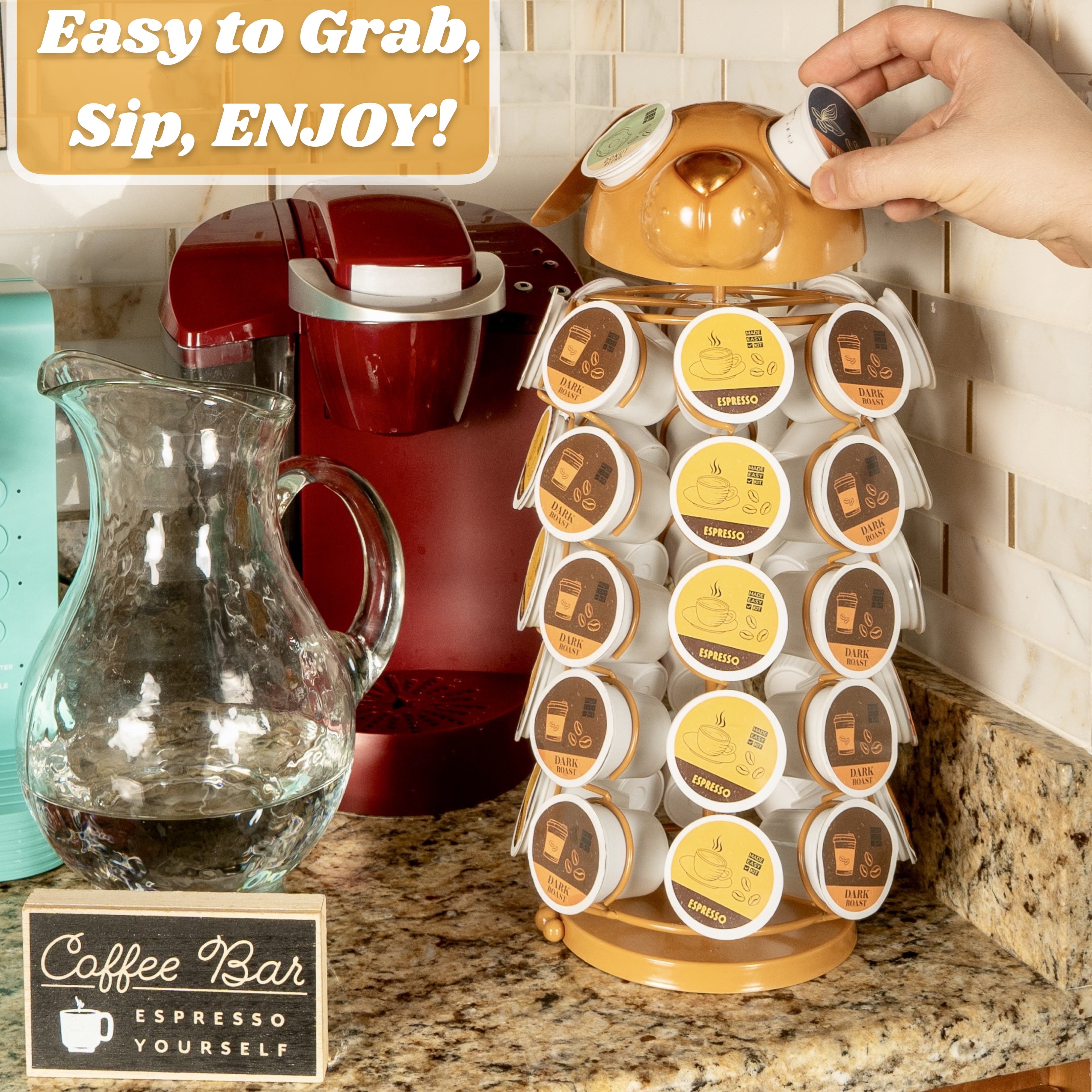 Made Easy Kit Carousel Coffee Pod Holder, Compatible with Keurig K-Pods K-Cups, Countertop Rack Storage Organizer, Metal Home and Kitchen Decor, Capsule Café Station Bar