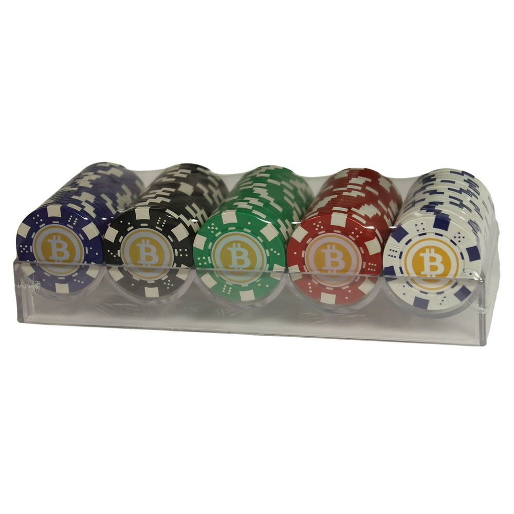 Bitcoin Poker Chip Set (Near Casino Quality) 100 Chips With Hard Plastic Rack
