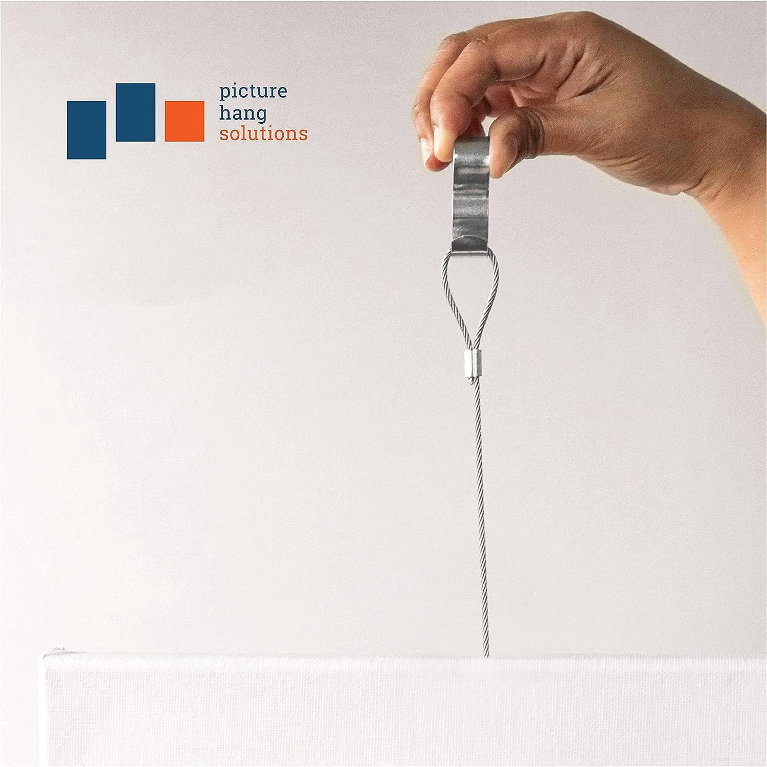 Picture Hang Solutions - Silver Picture Rail Molding Hooks - Gallery Hanging System - Includes Wire Cables and Adjustable Hooks 5 sets per pack