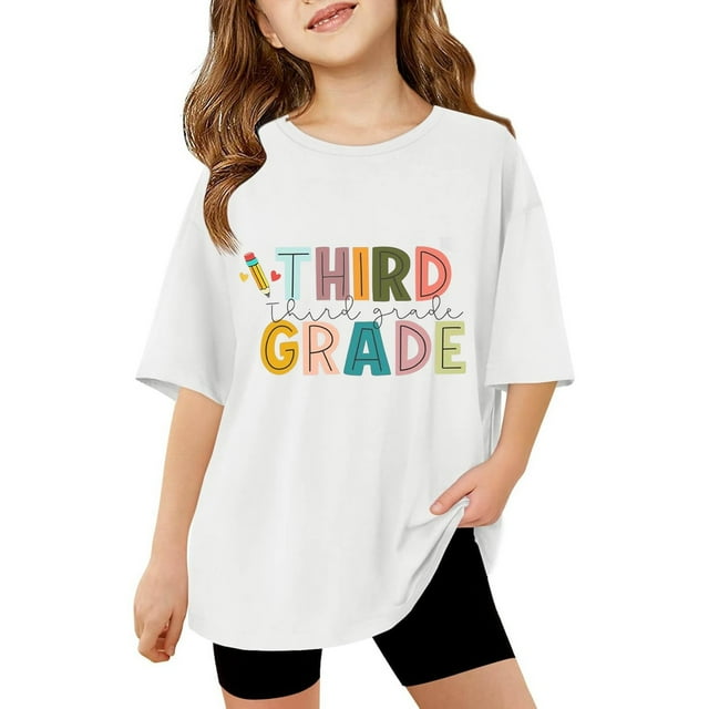 T-shirt Décontracté à Manches Courtes pour Filles, Imprimé Graphique, T-Shirt pour Enfant pour l'École et les Activités Extérieures, Printemps Été Automne