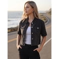 thumbnail image 2 of DARING DIVA Women's Short Sleeve Denim Collared Button Up Cropped Jean Jacket L Black, 2 of 7