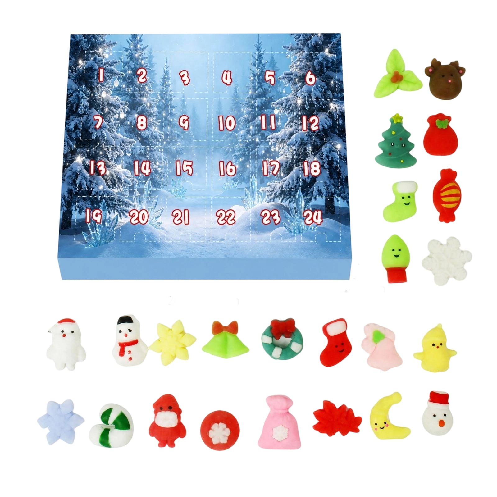 Christmas Advent Calendar 2026 with 24 Pcs Cartoon Squishies 24-Pack Multicolor for Student 3+ Sensory Squeeze Toys Set
