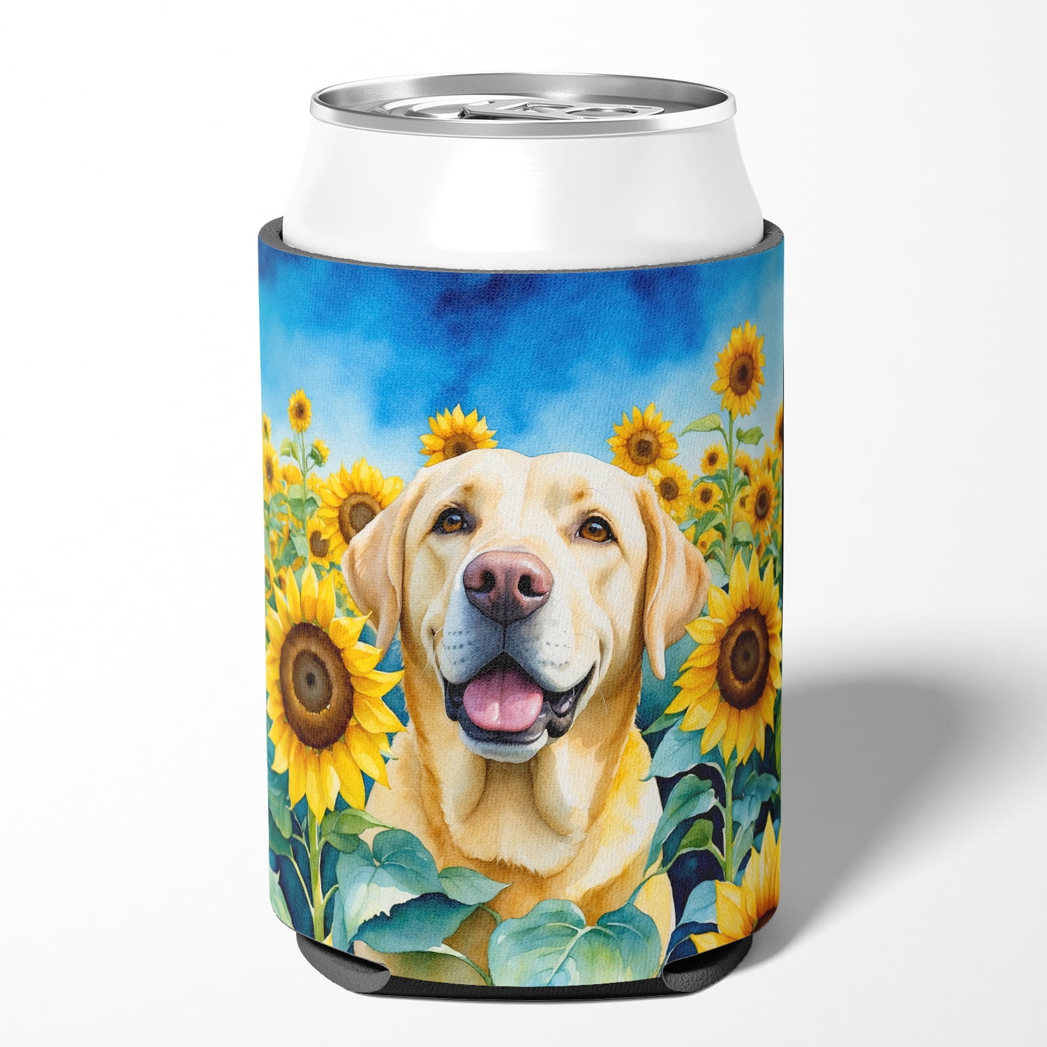 Labrador Retriever in Sunflowers Can or Bottle Hugger 3 in x 5 in