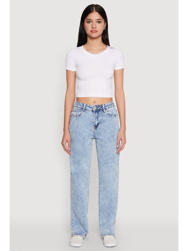 Womens WAX Acid Wash Straight Leg Jeans - Walmart.com