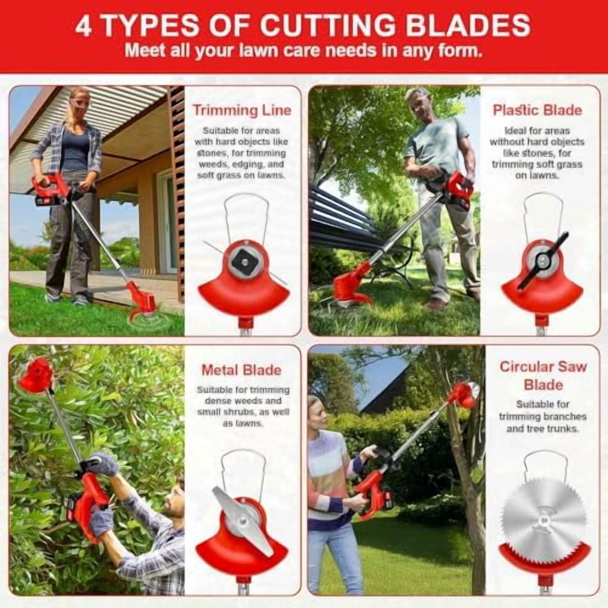 24V Cordless String Trimmer, 2-in-1 Electric Weed Eater with 2X 4.0Ah Batteries & 3 Types Blades, Lightweight Grass Trimmer & Lawn Edger for Garden Yard Lawn Care