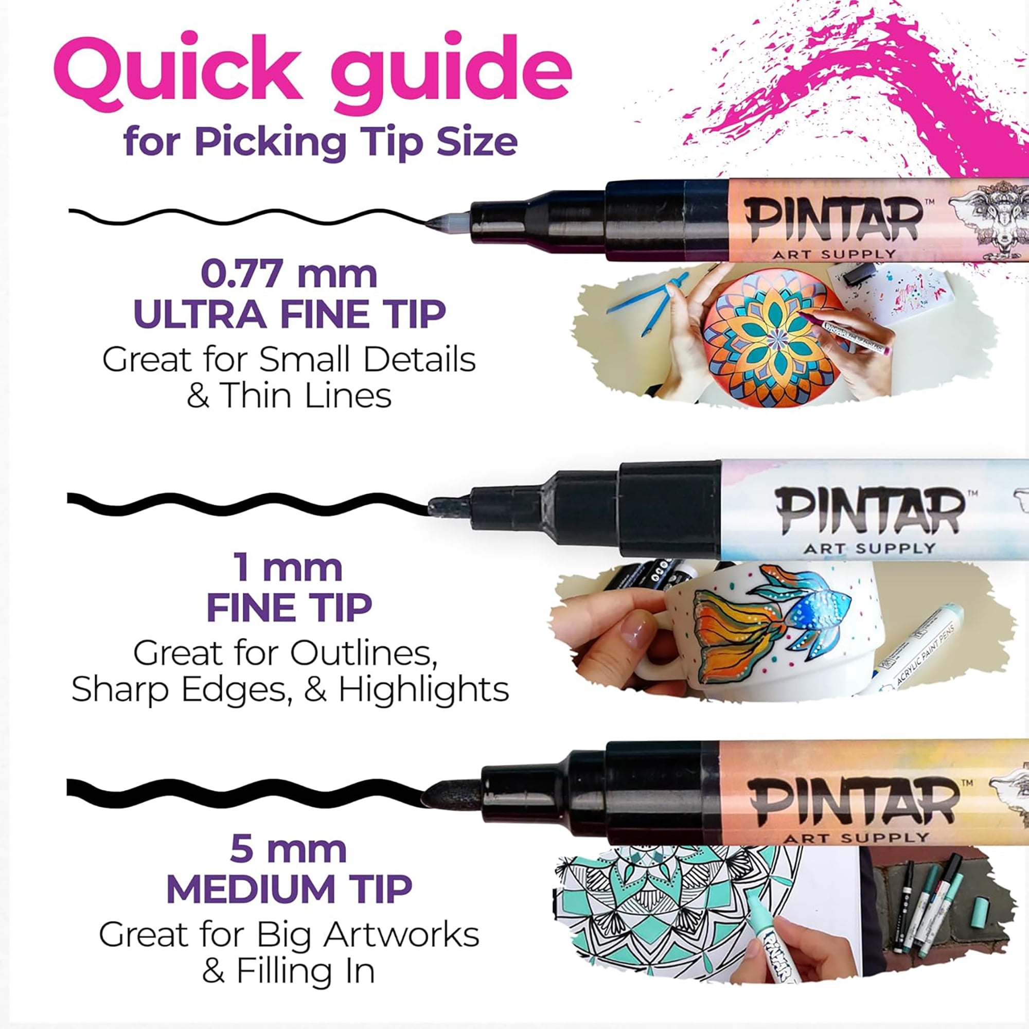 Pintar Art Supply 24Pc. 0.7 MM Fine Tip Acrylic Pens