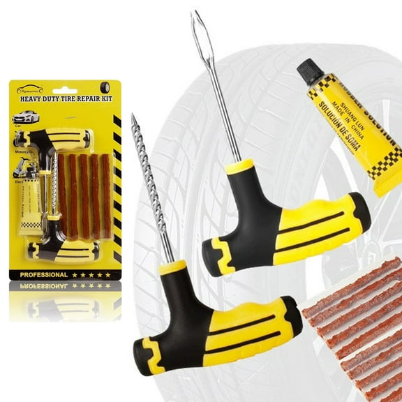 Emergency Tire Repair Kit for Cars, Motorcycles and E-Bikes - All-in-One Tire Repair Solution with Durable Patching Strips and Glue