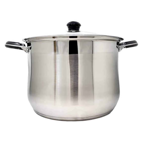 Professional Stainless Steel Stock Pot for Soup, Stock & Pasta with Glass Lid Encapsulated Base Gas Induction Capable - 12 qt size