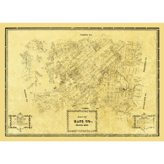 Historic County Map - Hays County Texas - Arlitt 1861 - 31.82 x 23 - Vintage Wall Art