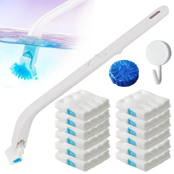 Disposable Toilet Brush Wand for Scrubbing Bubbles Flushable Refills, Wall Mount , 12 pcs Scrubbing Bubbles Cleaner Refill Pads, 1 Toilet Bowl Cleaner Tablets and 1 hook