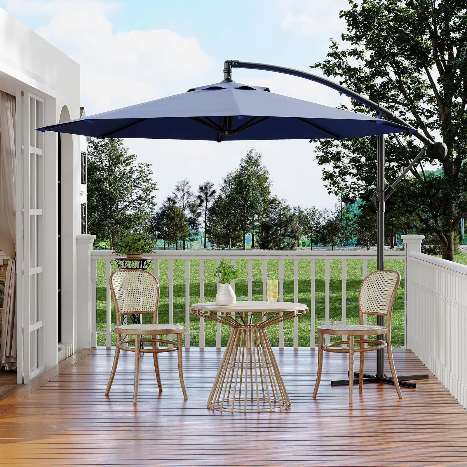 HELLONE 10FT Cantilever Umbrella outdoor patio, Offset Patio Umbrella with Easy Lift & Tilt Adjustment, UV Protection Fade Resistant for Deck, Pool, Garden, Navy Blue