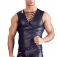thumbnail image 1 of Men Sexy Leather Tank Top, Shiny Soft Matte Leather, Adjustable, Male Black Leather Vest, 1 of 7