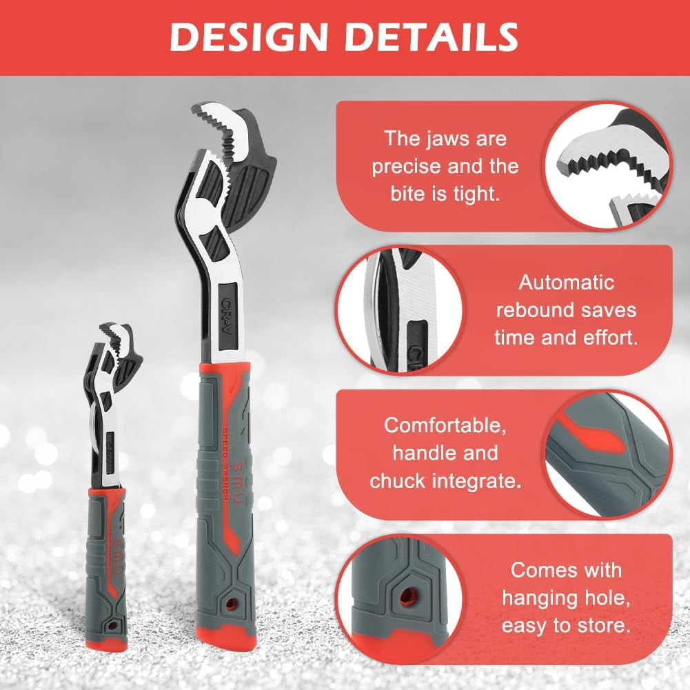 2PCS Adjustable Wrench, 7-15mm,15-35mm Self-Adjusting Quick Wrench,Multifunctional Self-Locking Pipe Wrench Tool,Auto Size Rapid Wrench for Car,Bicycle, Plumbing Repairs