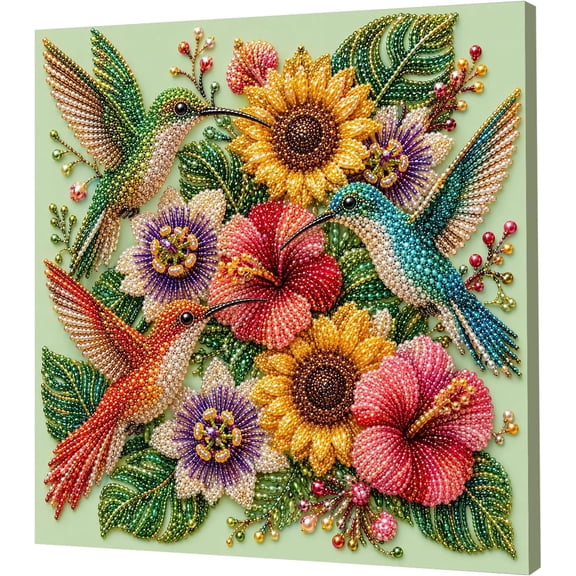 Sunflower Hummingbird DIY Framed Pearl Painting Kit, Special Shaped Drill Diamond Art Painting Kit, Pearl Gem Art, 20x20cm