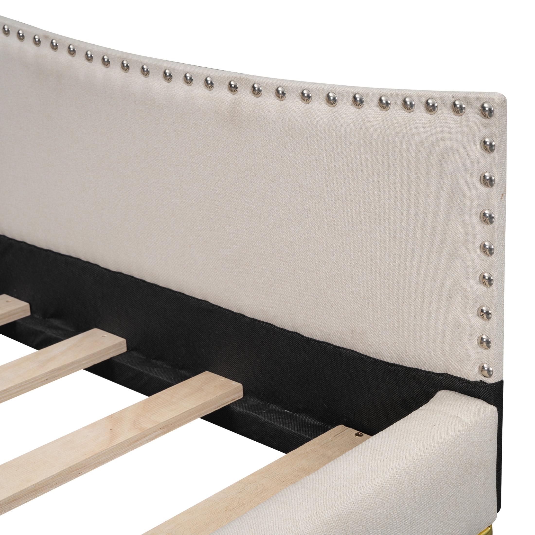 Noble House Full Upholstered Daybed, Modern Linen Sofa Bed with Armrest and Backrest, Space Saving Design, Beige