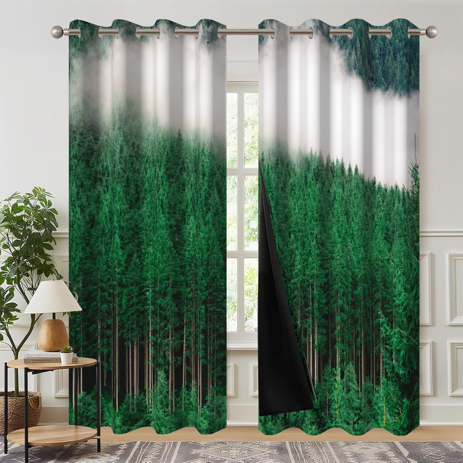 Dashan Forest Green Tree Blackout Curtain for Living Room,Nature Thermal Insulated Window Drapes for Bedroom (52Wx84L,2 Panels)